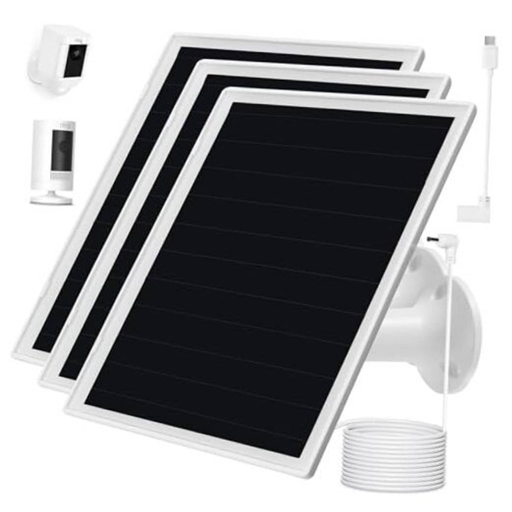 White solar panel charger with adjustable wall mount and coiled charging cable