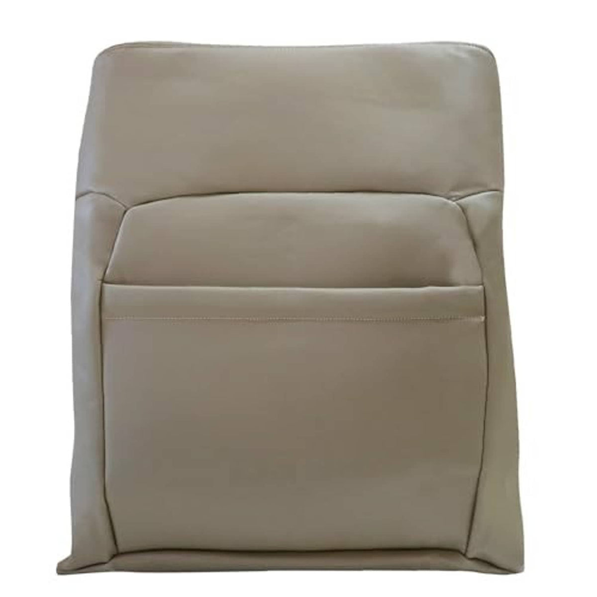 Beige front driver seat back replacement cover with centered horizontal seam