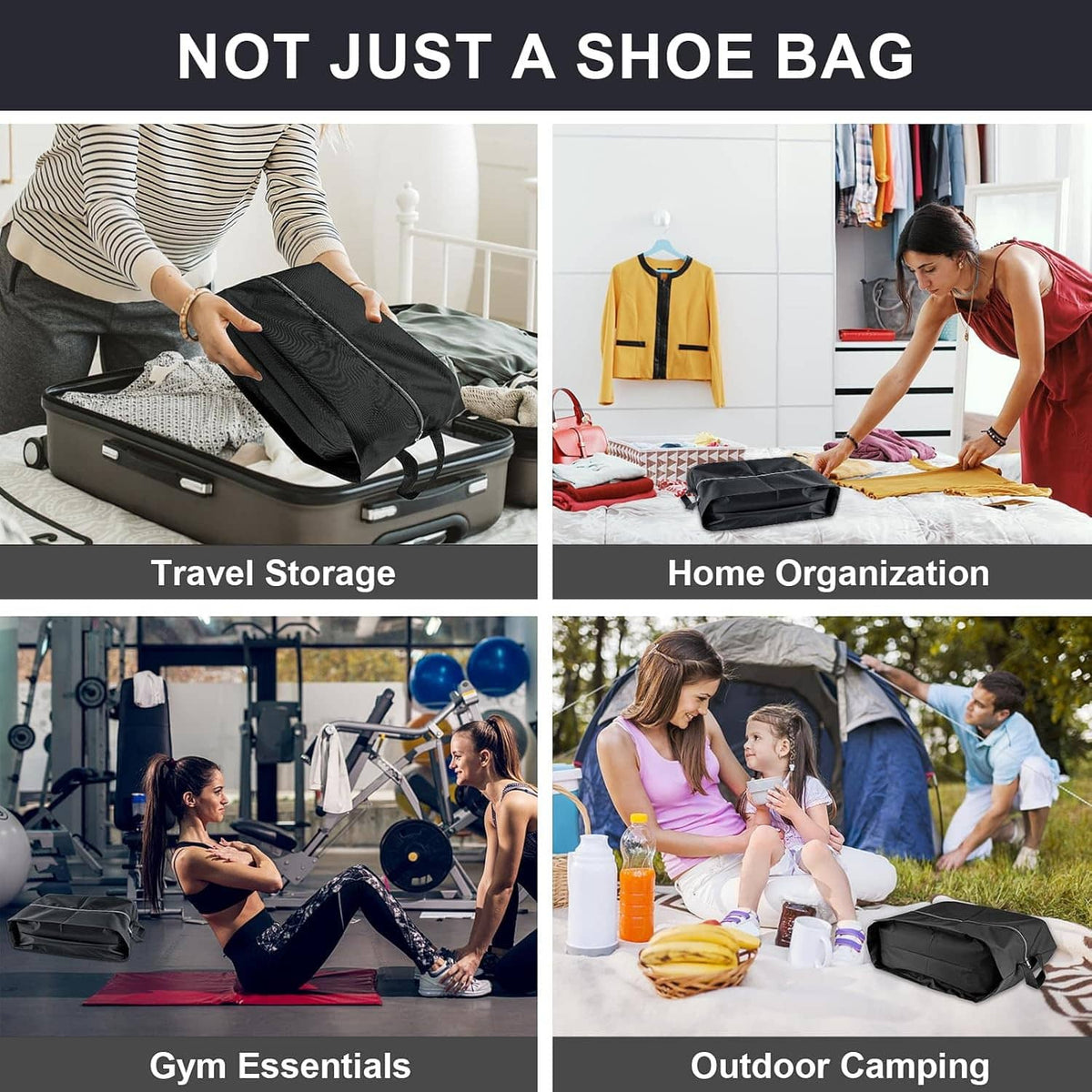 Black zippered organizer bags for travel storage, home organization, and more