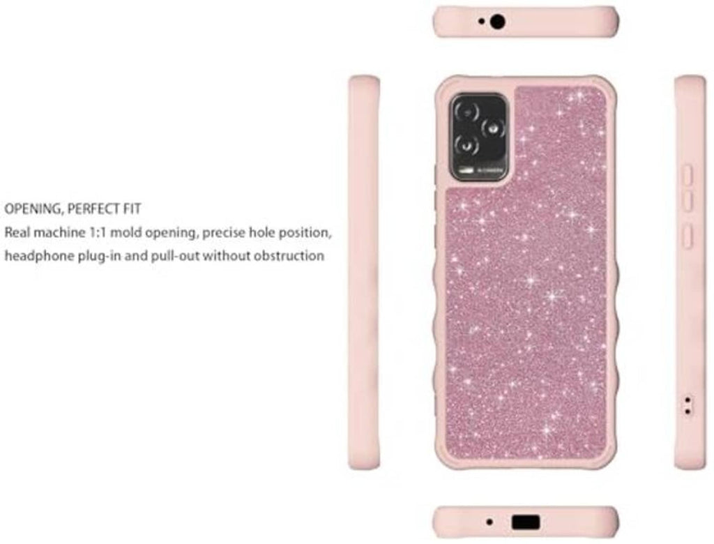 Pink glitter phone case with precise openings, ring kickstand, and side ports