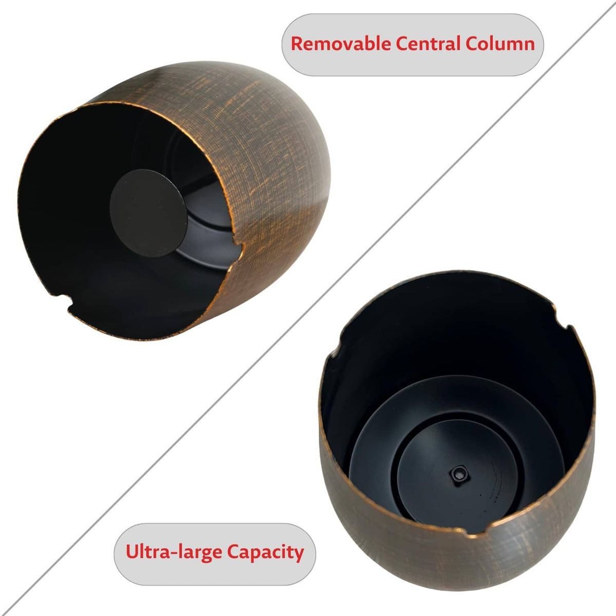 Bronze ash tray with wide rim, black interior and removable central column