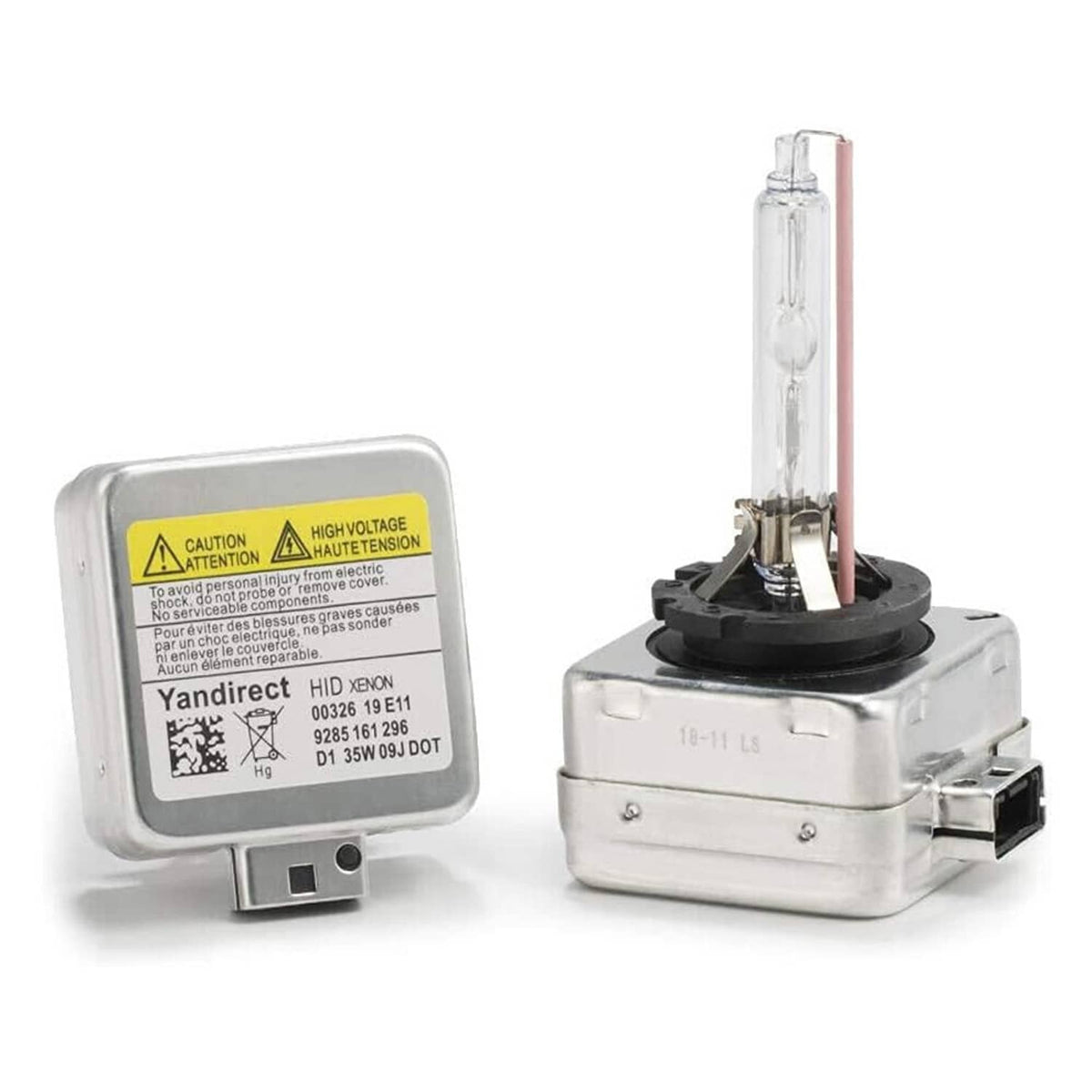 HID xenon headlight bulb set with clear lamp and metal ballast control module