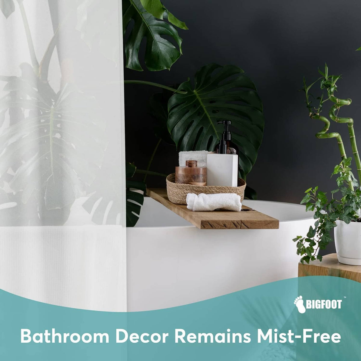 White shower curtain liner partially drawn open