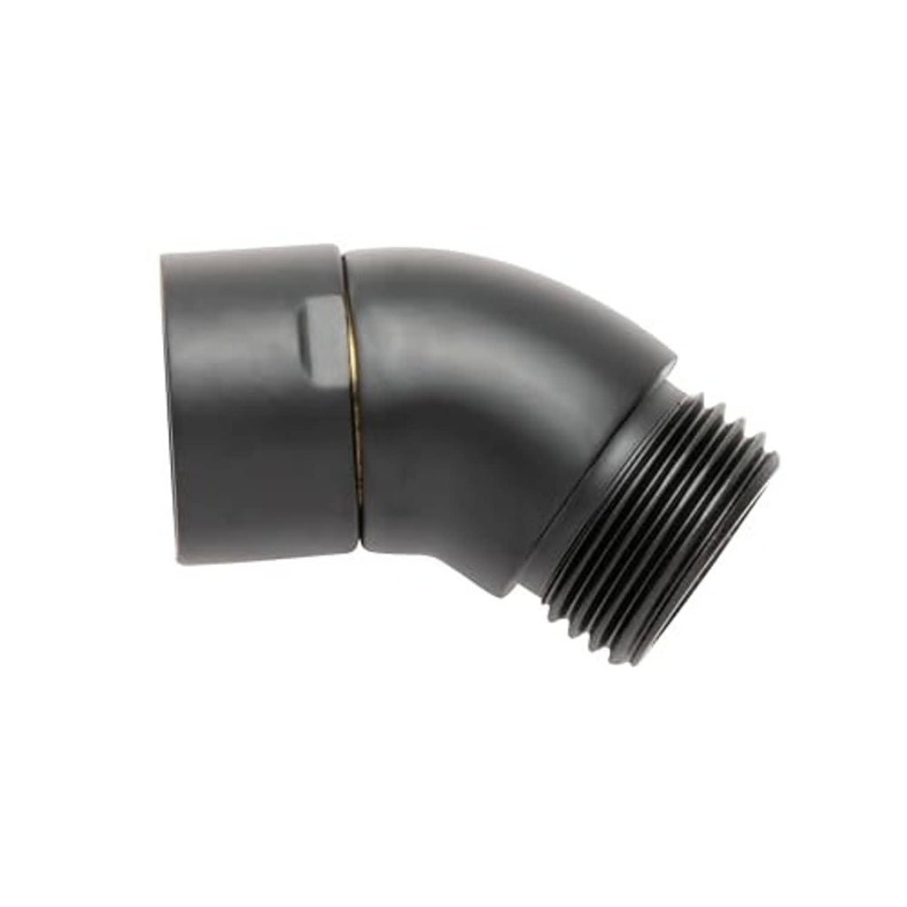 Matte black 135° shower elbow adapter with G1/2 male screw threads, smooth finish