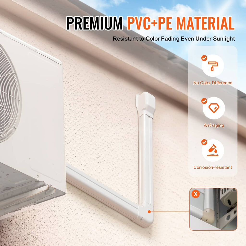 White PVC+PE line set cover kit with weather-resistant cover sections and elbow piece