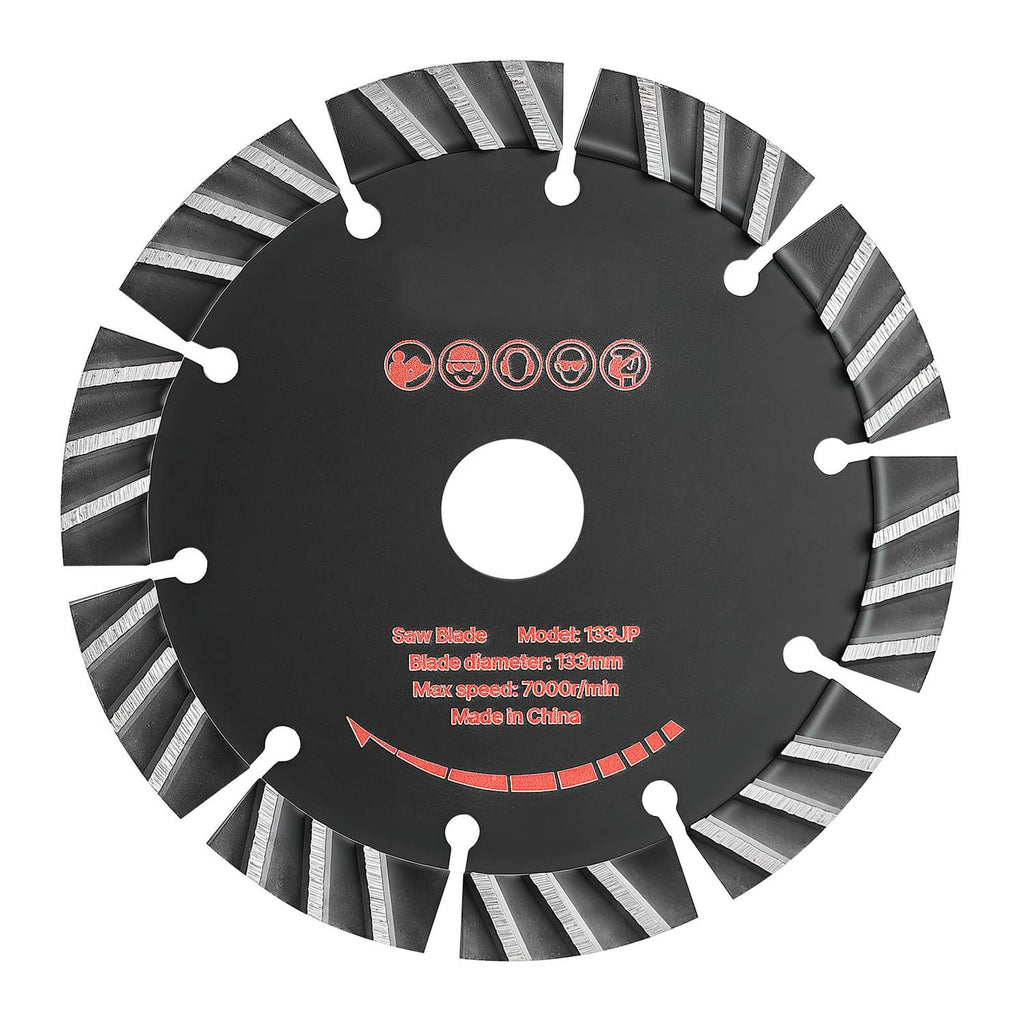 Diamond concrete cutting blade close-up showing segmented diamond teeth and center hole