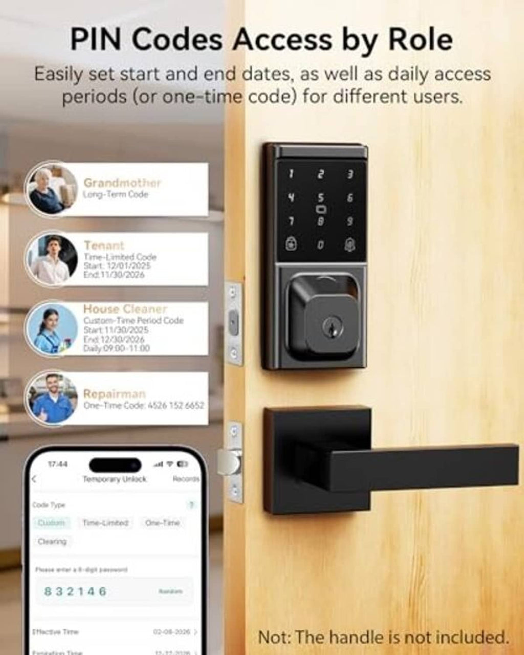 Keyless smart deadbolt lock with keypad and fingerprint reader, PIN code access