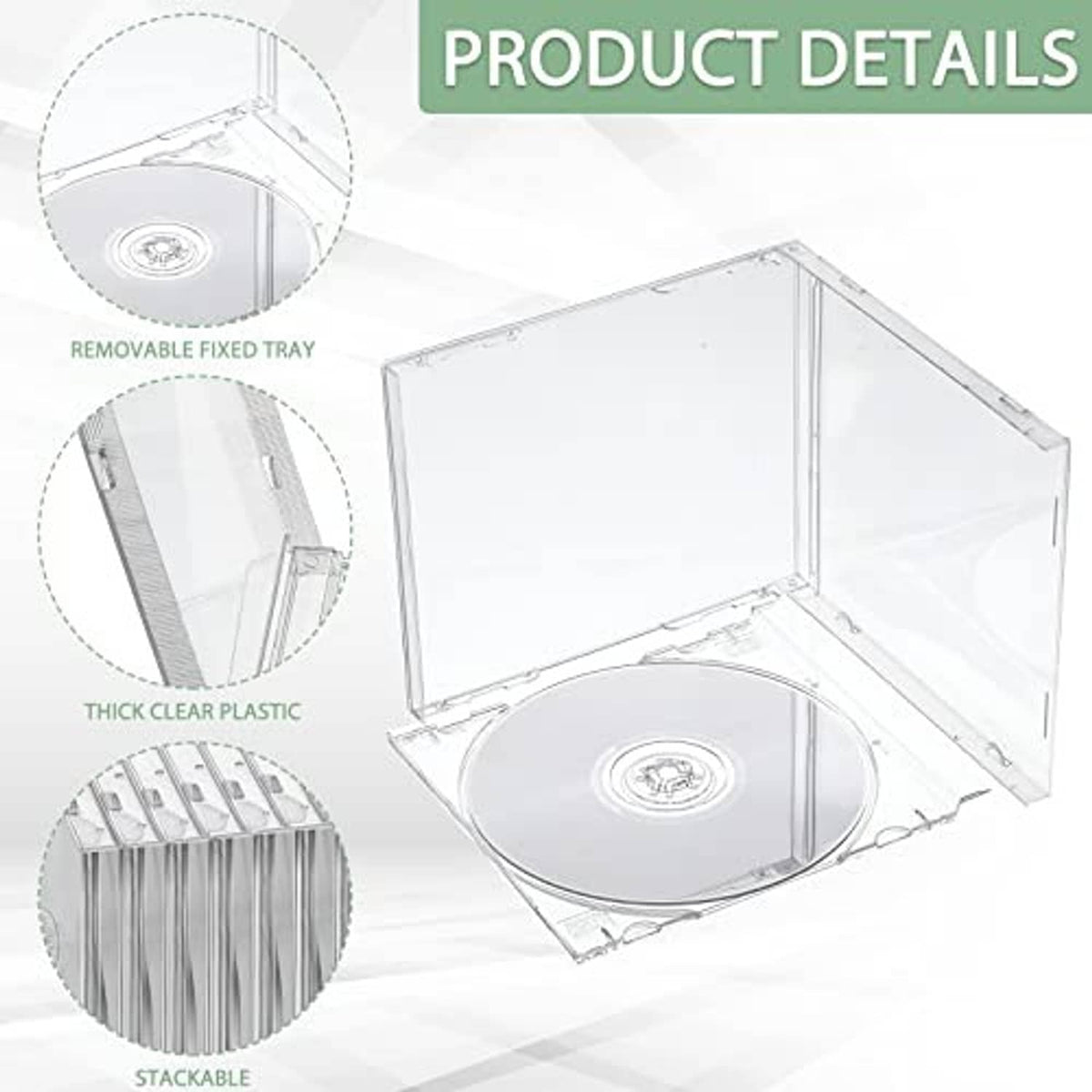 Transparent CD jewel case with removable tray and thick plastic detail