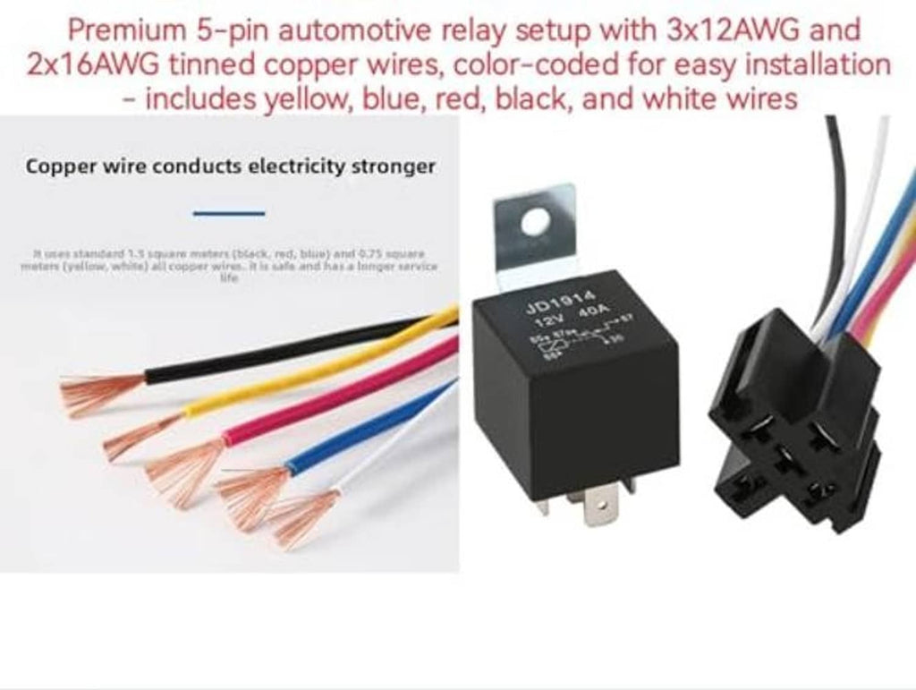 5-pin automotive relay with pre-tinned copper wire harness and multi-color leads