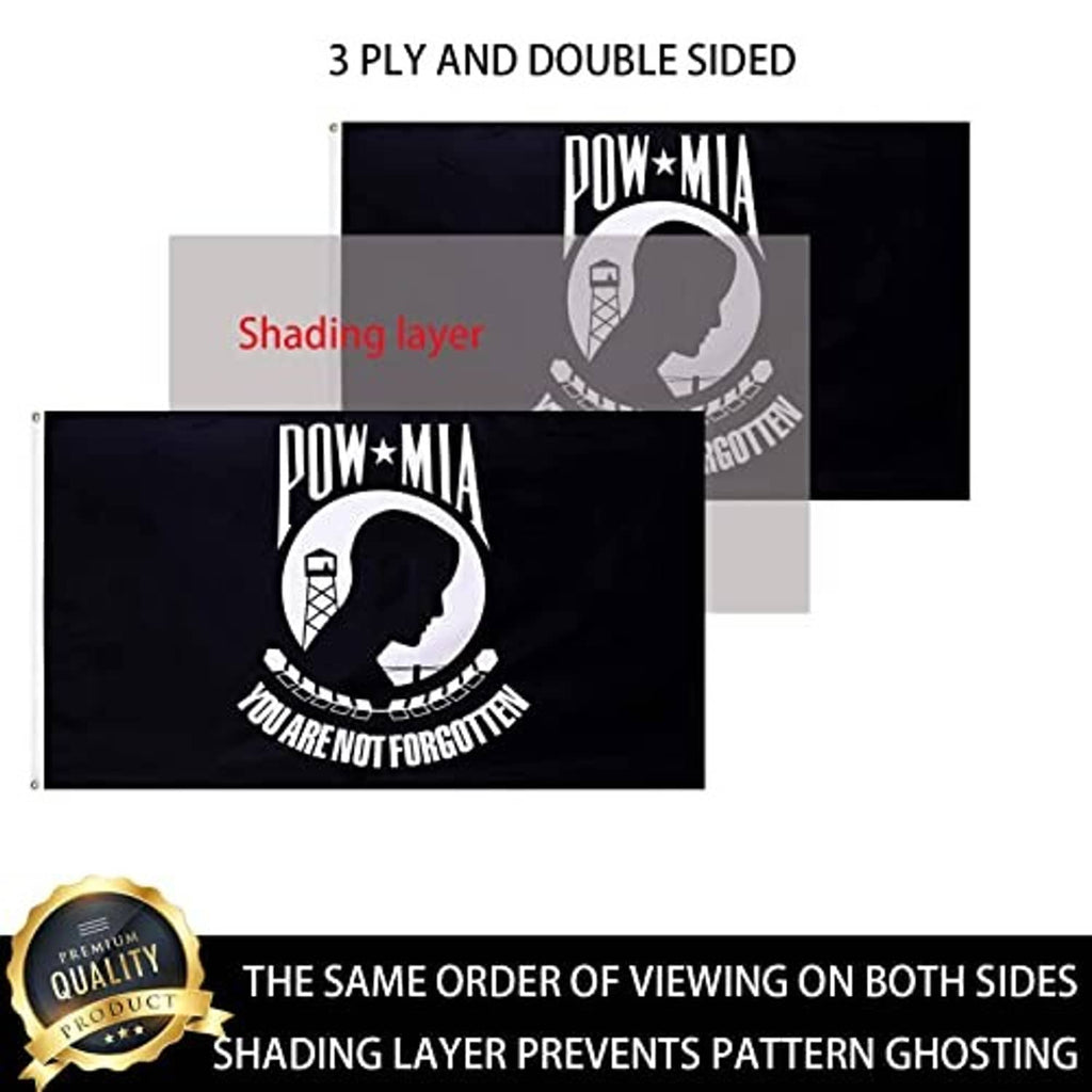 3-ply double-sided POW-MIA flag design with shading layer to prevent pattern ghosting