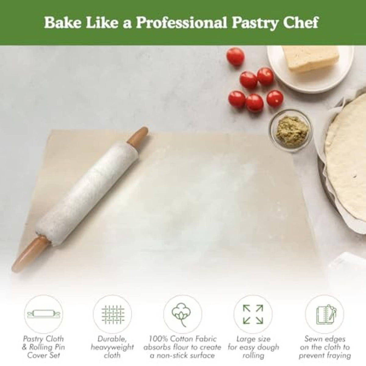 Natural cotton rolling pin cover set, rolled cloth bundle