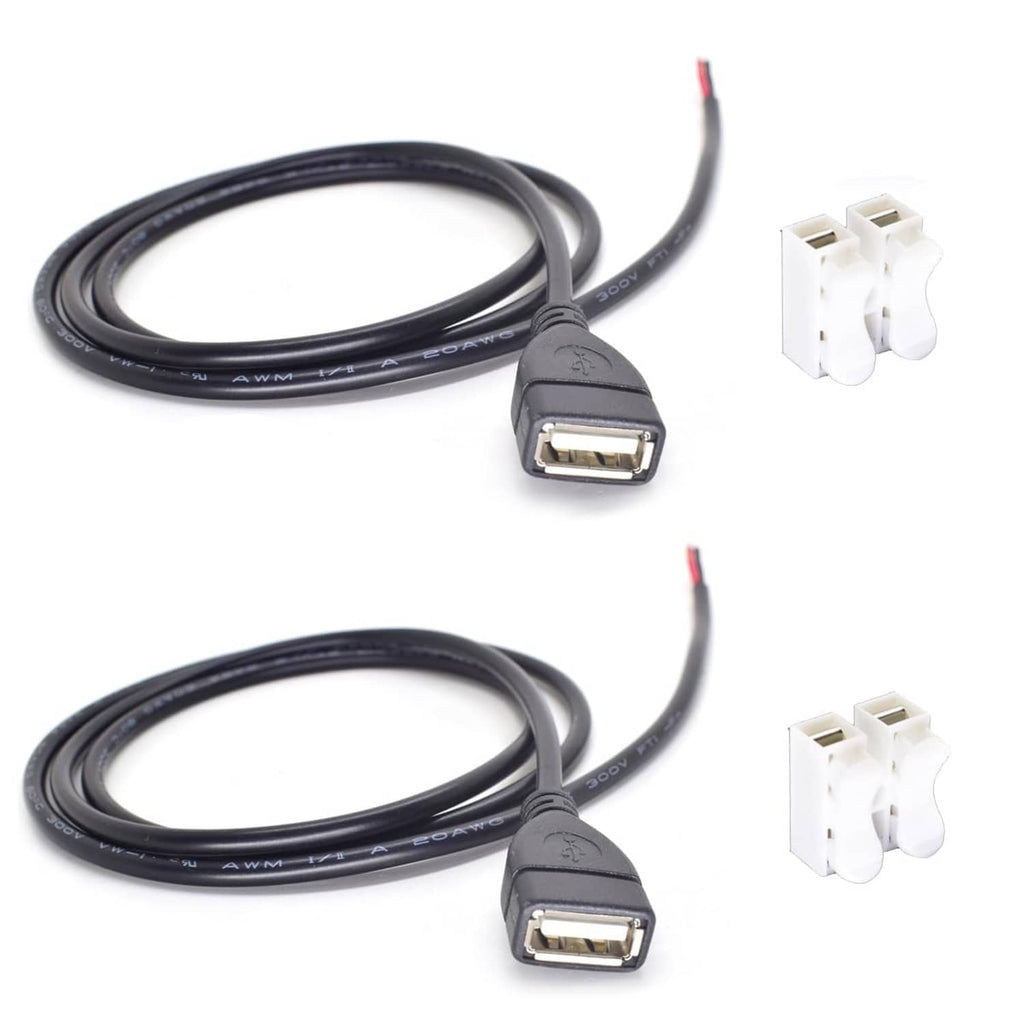 USB pigtail cable set with black cable and USB plug, plus white 2-pin connector.
