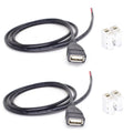 USB pigtail cable set with black cable and USB plug, plus white 2-pin connector.