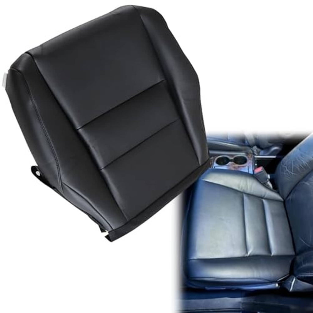 Black leather-look front seat bottom replacement cover with stitched cushion channels