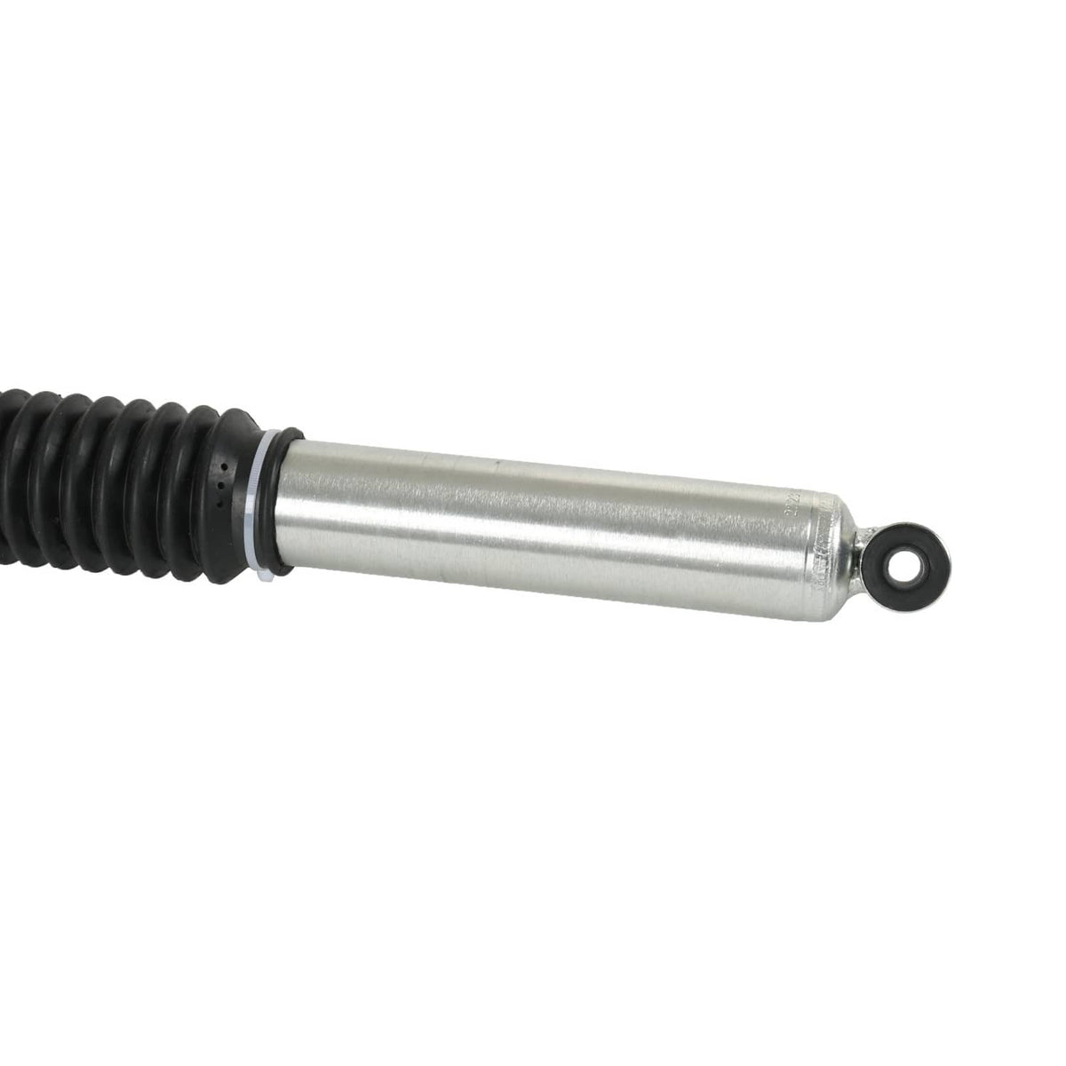 Rear shock absorber with silver piston rod and black coil spring housing