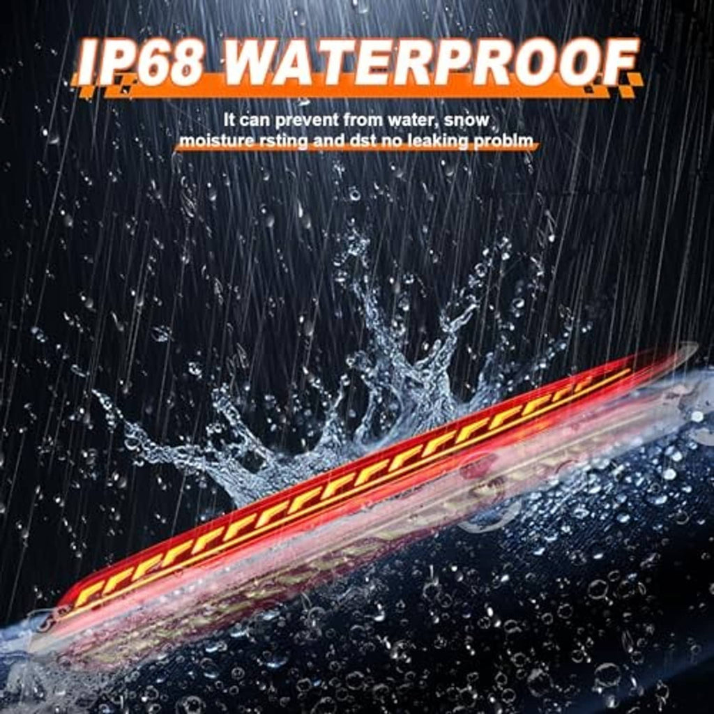 Waterproof rear bumper LED reflector light with red lens and glowing LED light bar strip