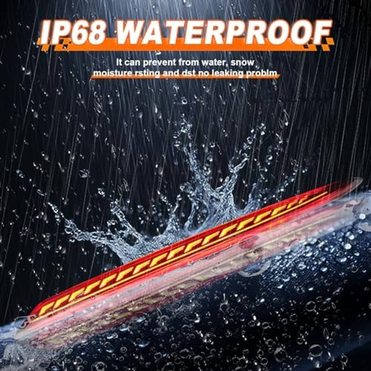 Waterproof rear bumper LED reflector light with red lens and glowing LED light bar strip