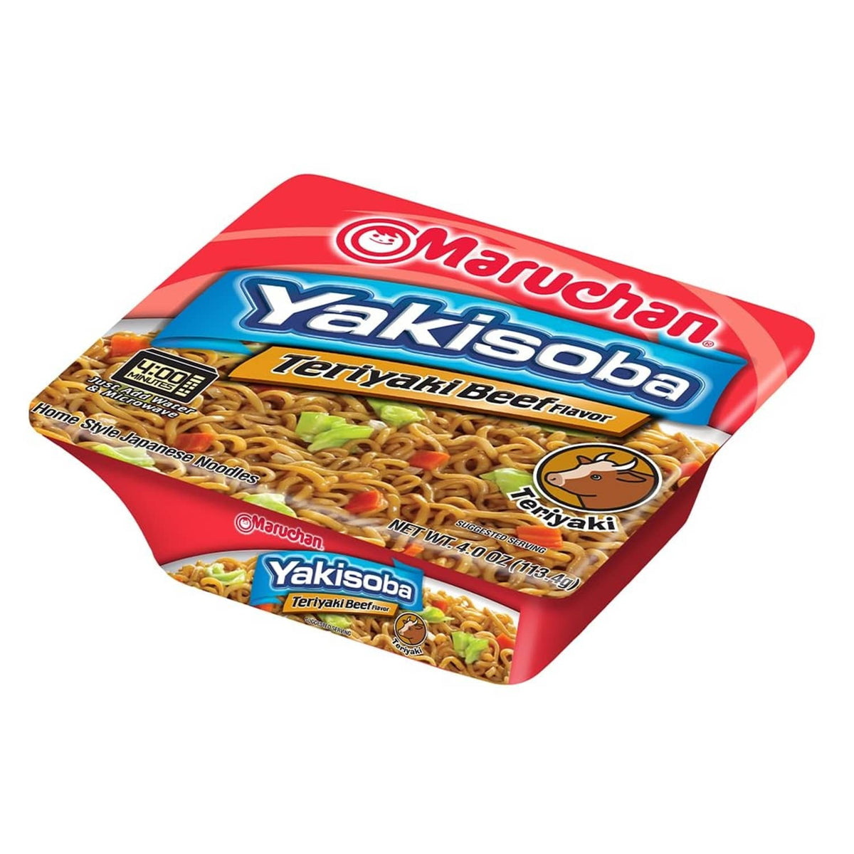 Maruchan Yakisoba teriyaki beef instant ramen tray pack with red and blue label