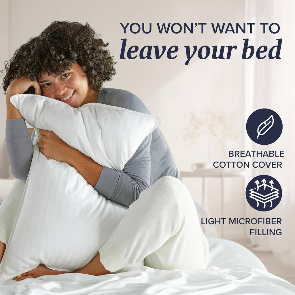 White down alternative bed pillow with breathable cotton cover, hugged for comfort