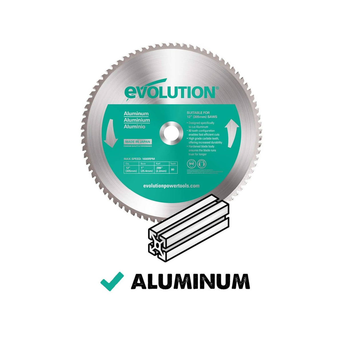 Aluminum cutting saw blade with green label for aluminum cutting