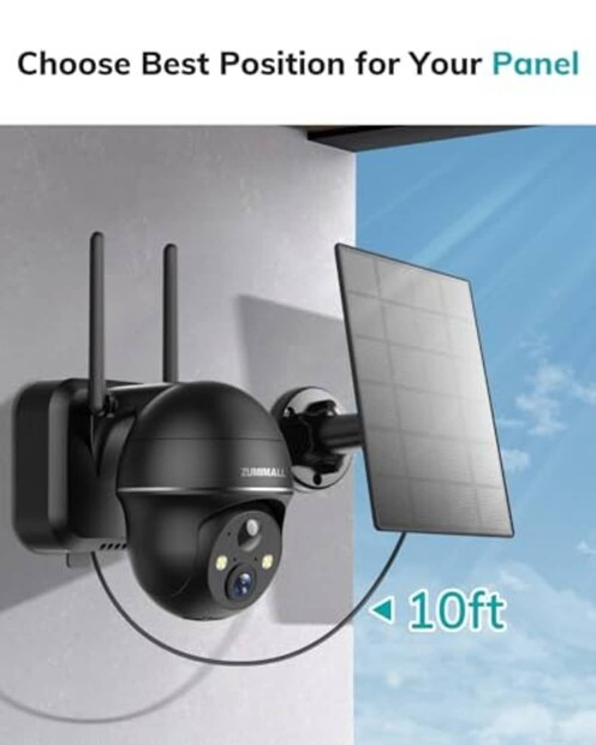 Solar panel with adjustable wall mount for an outdoor wireless security camera