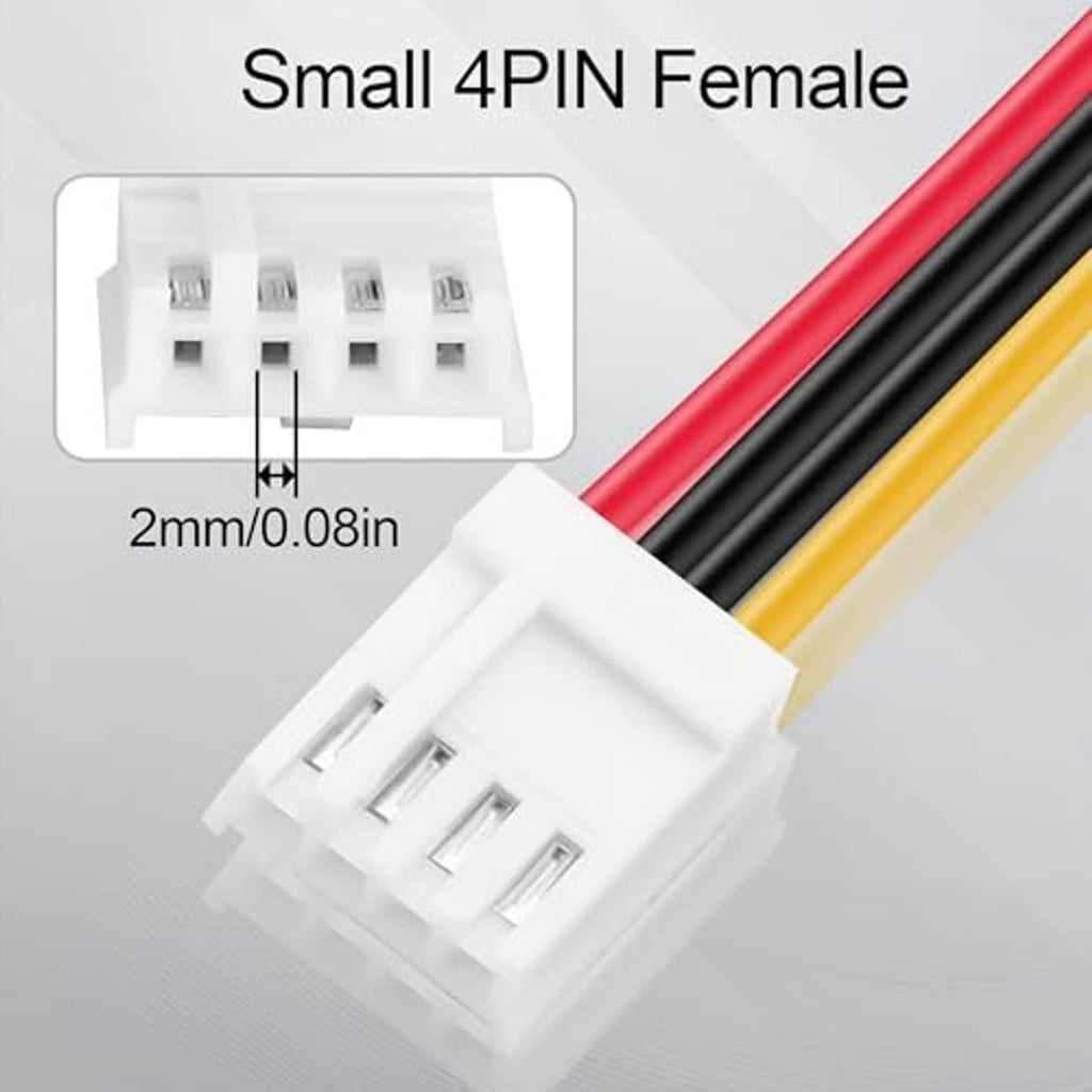 Small 4-pin female connector on white cable end