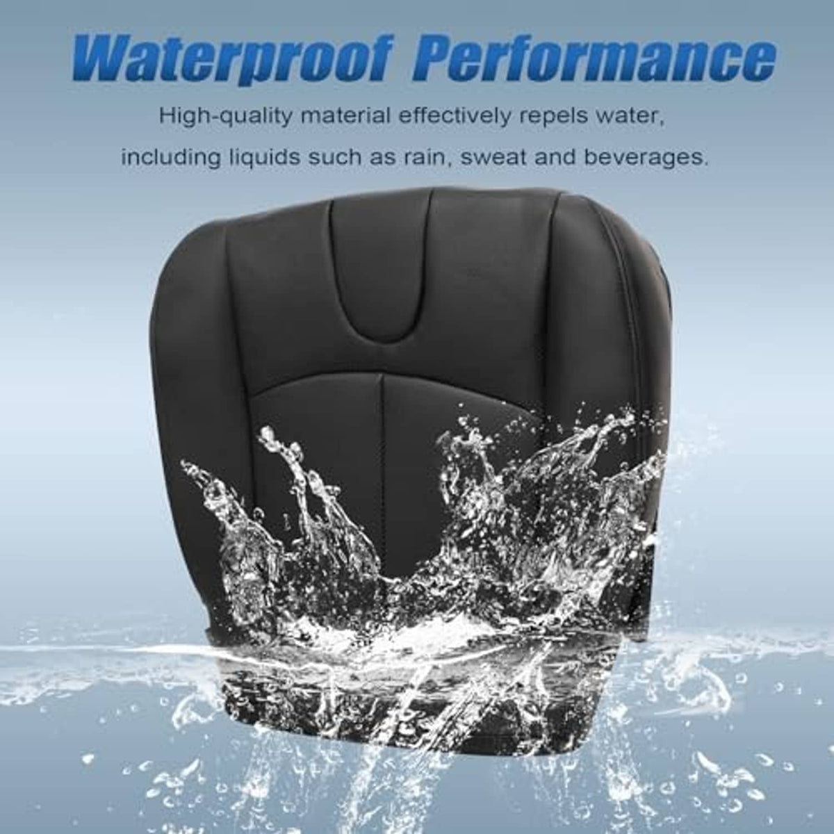 Black perforated leather seat cover with water splash on the surface