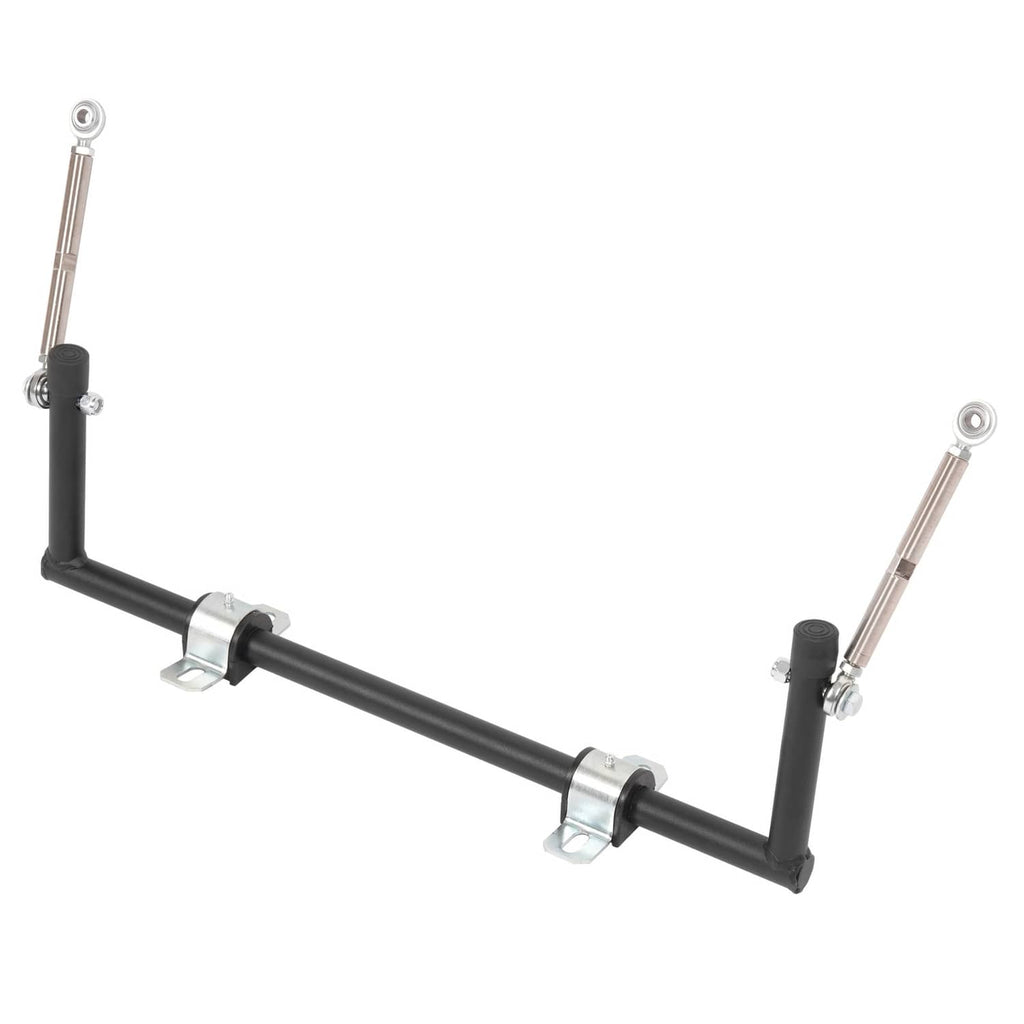 Black sway bar with silver mounting plates and two vertical end links