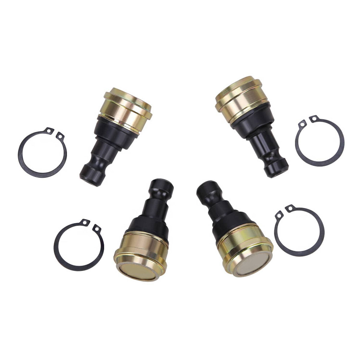 4-pack ball joints with black boots, gold rings, and included mounting seals