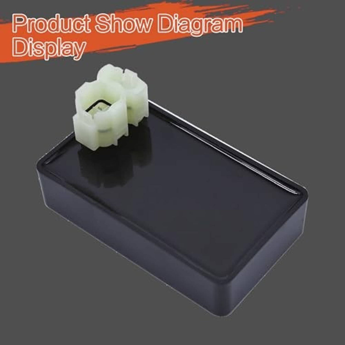Ignition CDI box with mounting tab and white connector, black casing