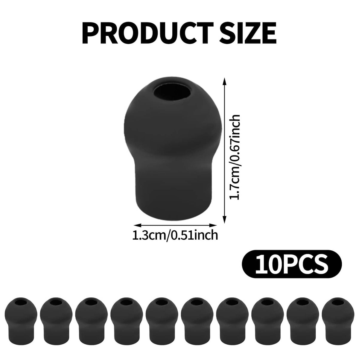 Black stethoscope ear tip replacement, single silicone piece with size label