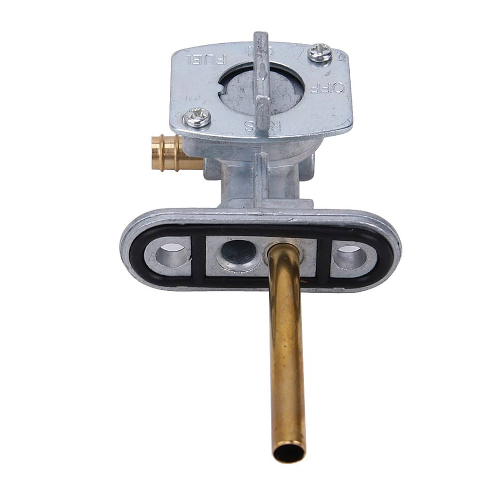 Fuel petcock valve switch assembly with brass rod and oval black gasket, silver body