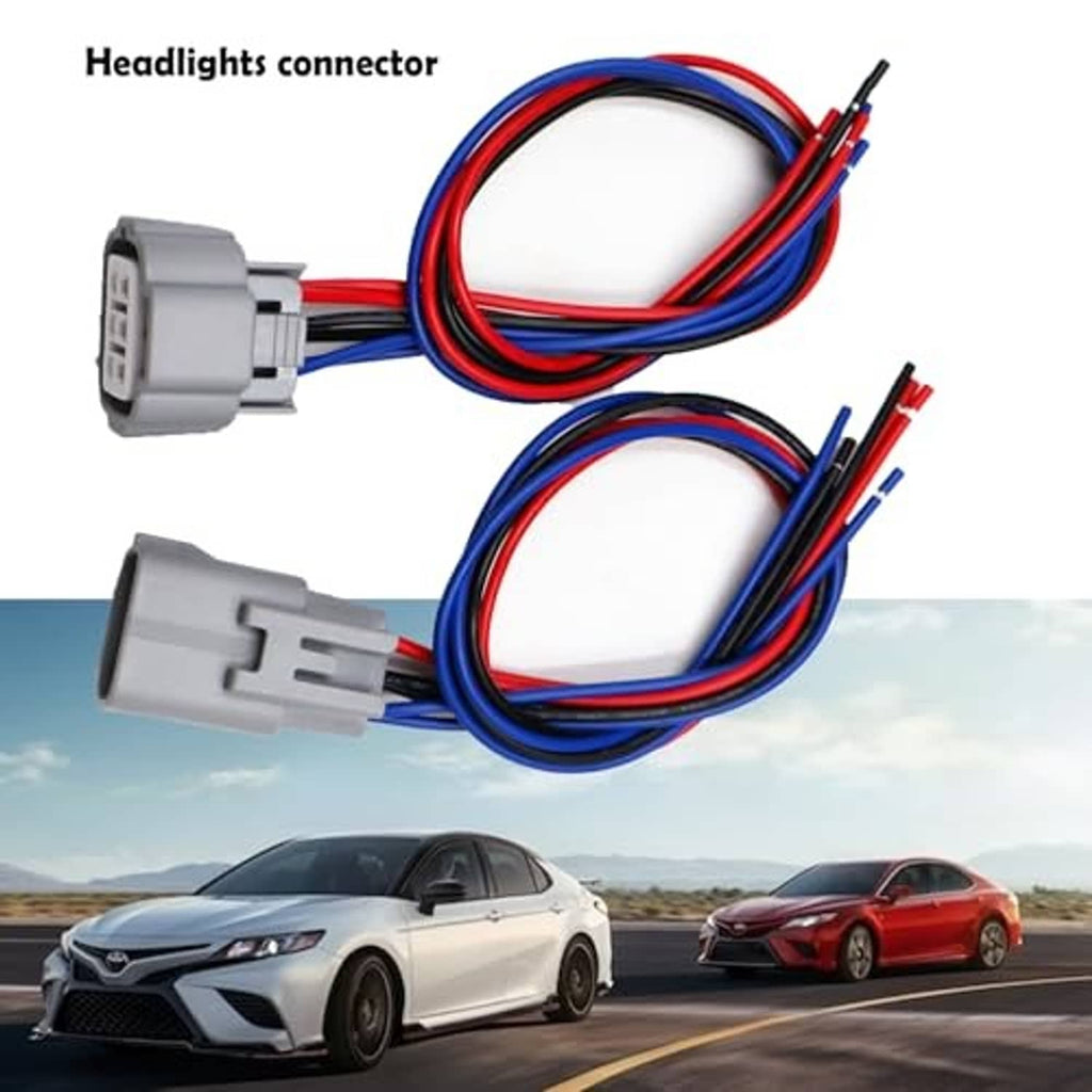 6-pin headlight connector set with gray plugs and red/blue wire harnesses