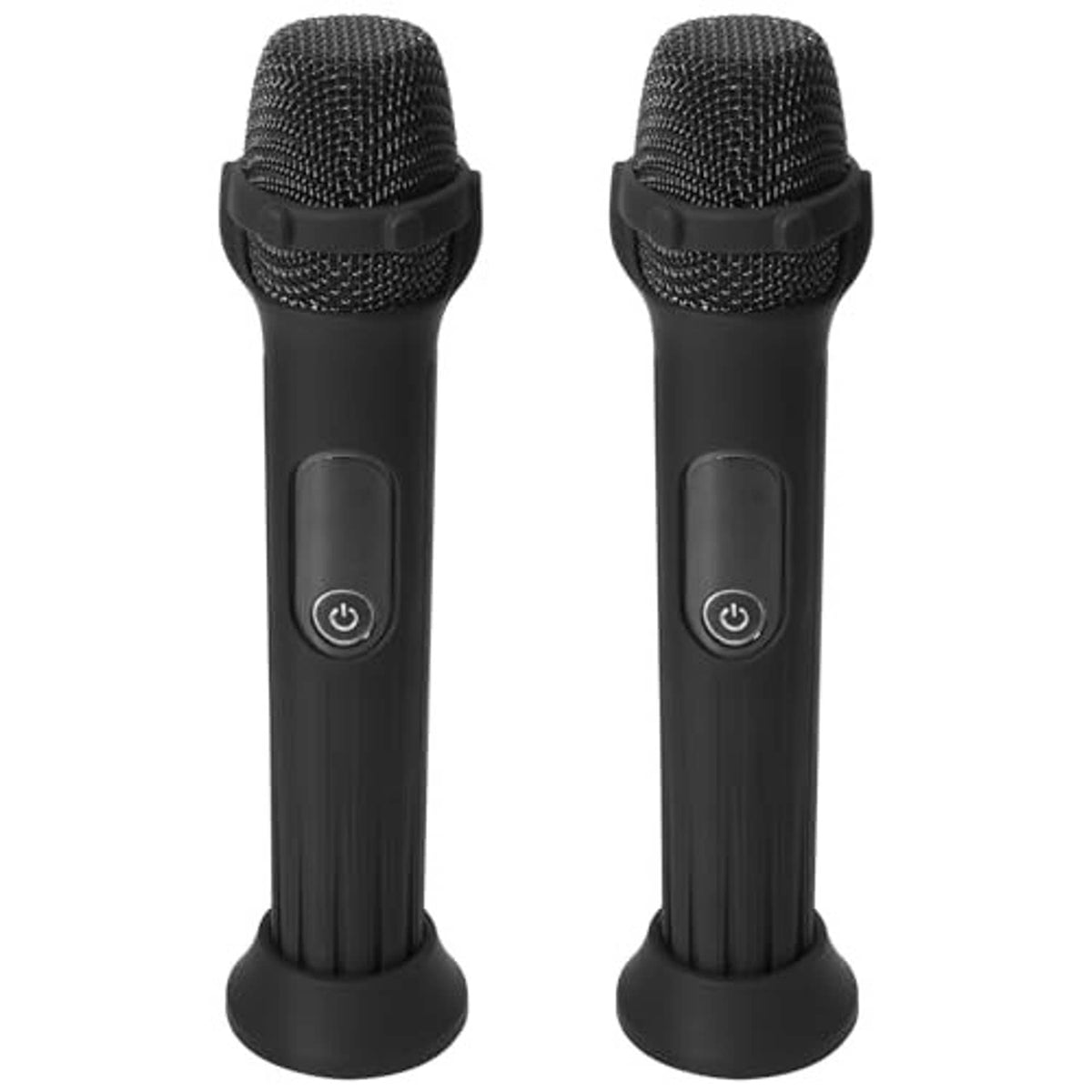 Black silicone microphone cases with textured grille heads and power buttons, 2-pack