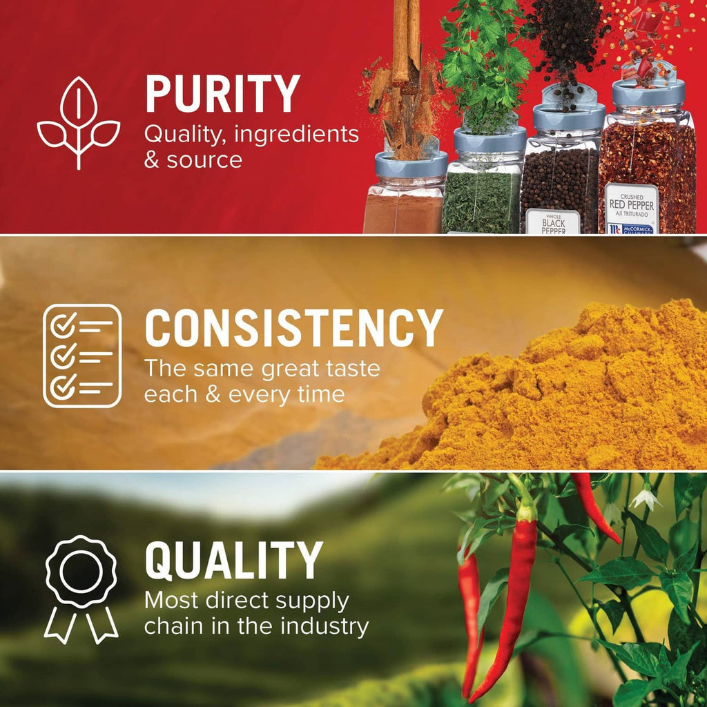 Pickling spice marketing graphic with spice jars and quality icons