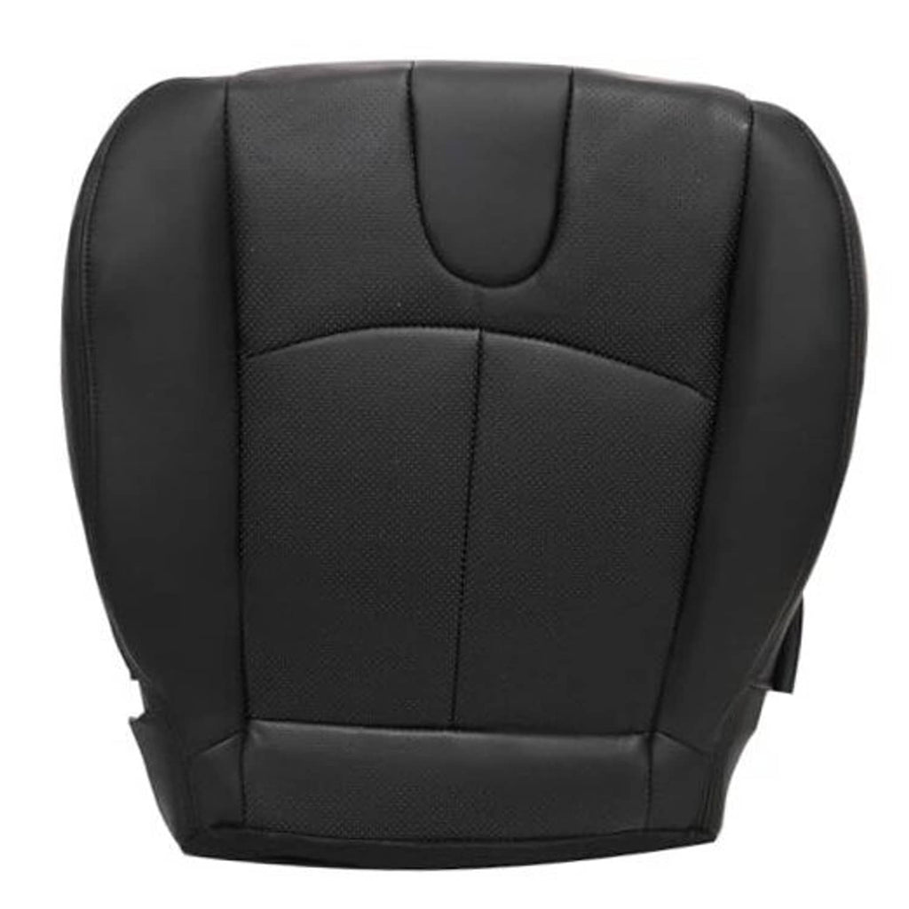Black perforated leather seat cover with central curved seam panel