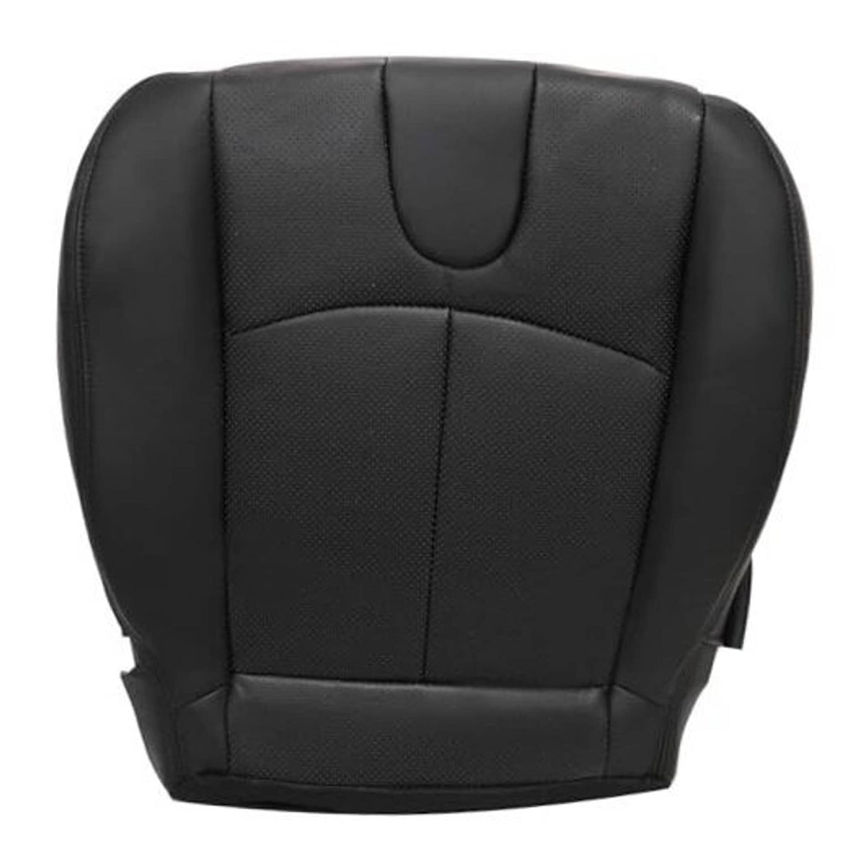 Black perforated leather seat cover with central curved seam panel