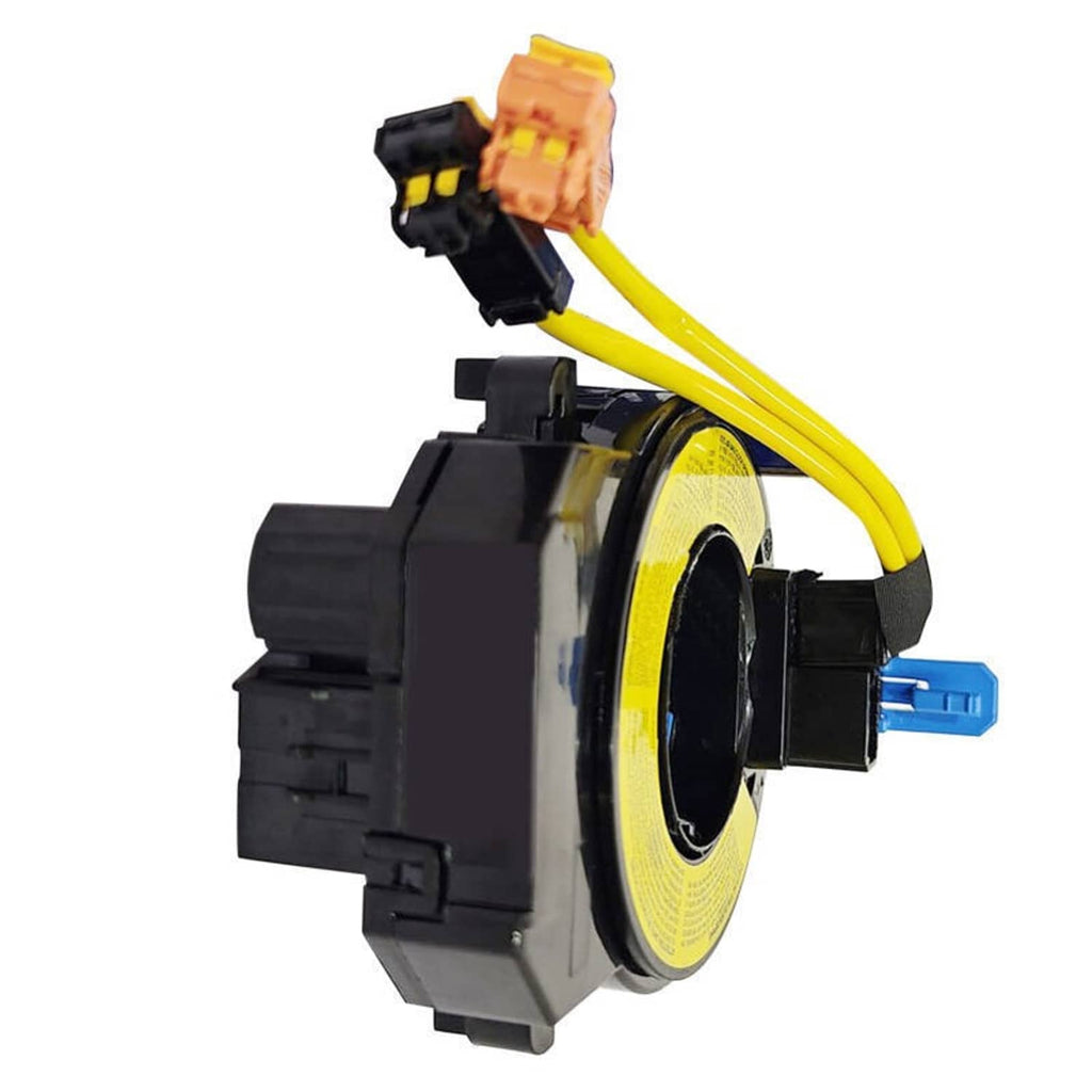 Clock spring spiral cable assembly with yellow wiring and orange connector plug