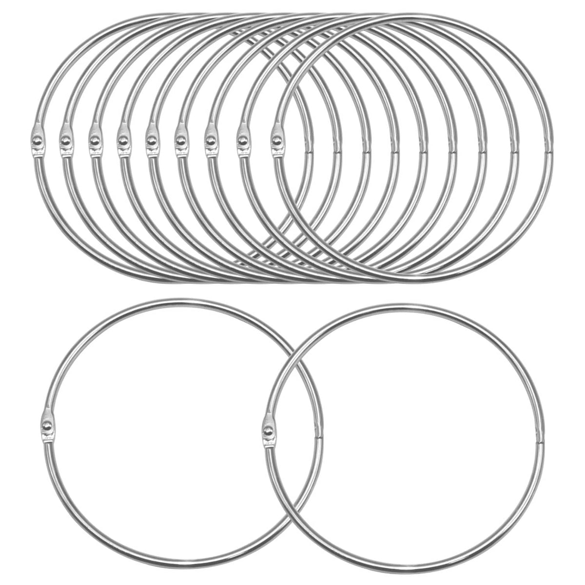 10-pack extra-large loose-leaf binder rings, nickel-plated silver metal loops