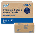 Universal folded paper towel box and single roll, white multi-fold towels