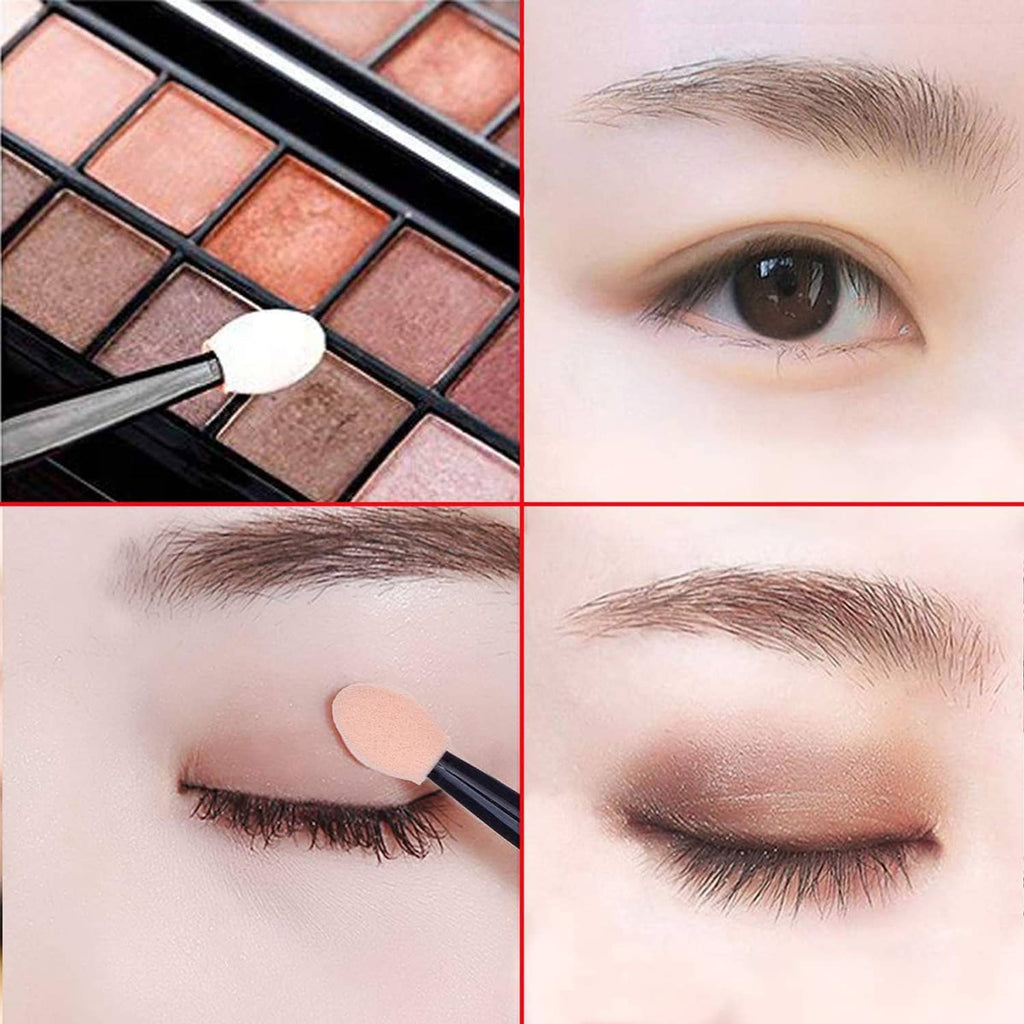 Eye shadow sponge applicator brush with white oval tip used on an eyelid