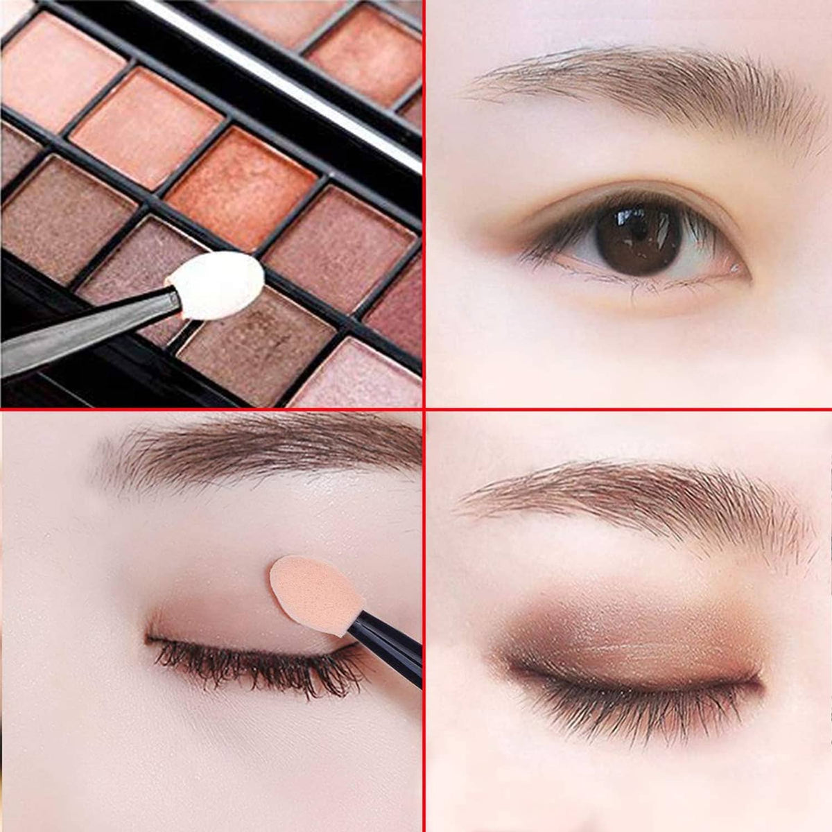 Eye shadow sponge applicator brush with white oval tip used on an eyelid