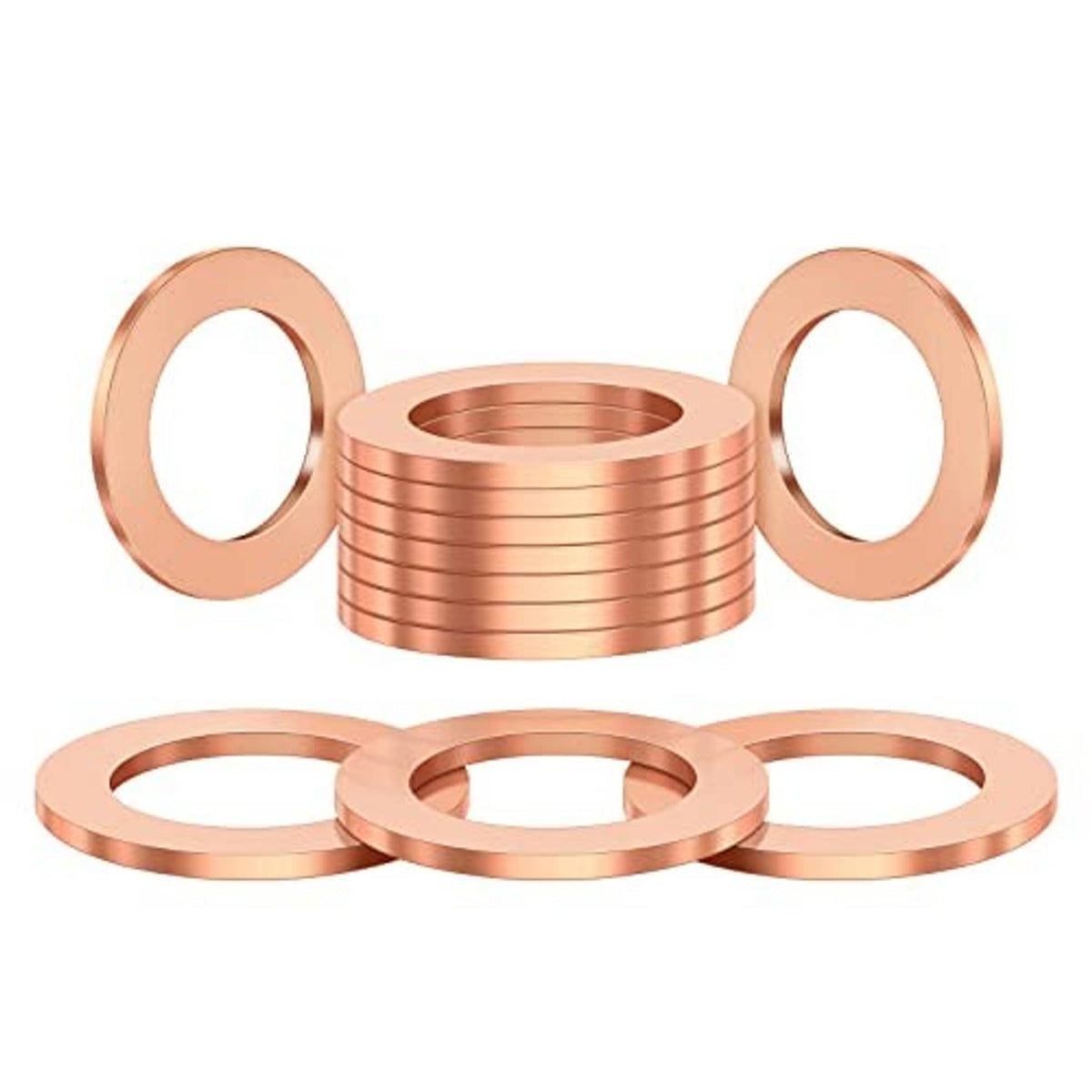 Red copper crush washers set of 20, stacked rings with center holes