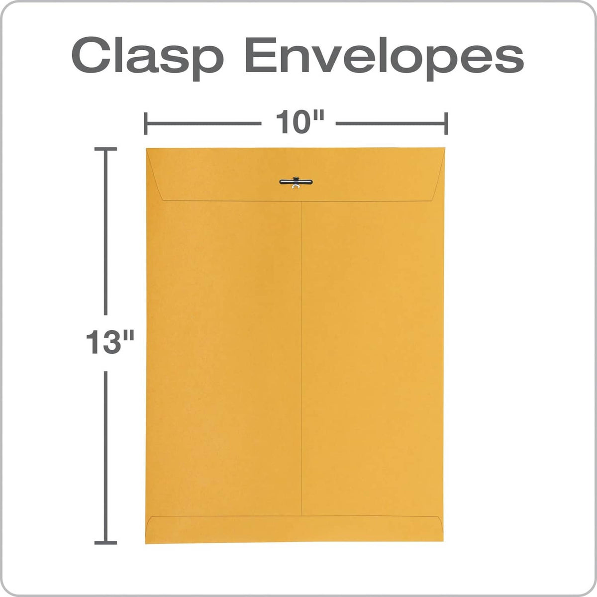 Kraft brown clasp envelope with 10 x 13 in size guide