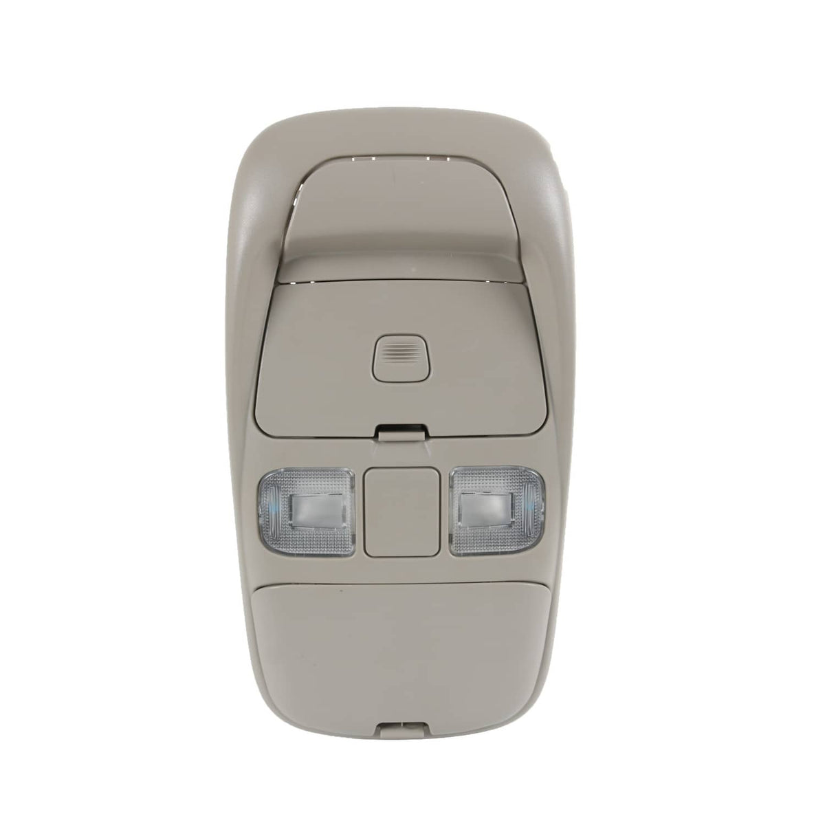 Light gray overhead console dome light storage module with two lamps and switch