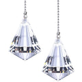 Crystal pull chain ceiling fan ornaments: two faceted teardrop prisms on bead chains