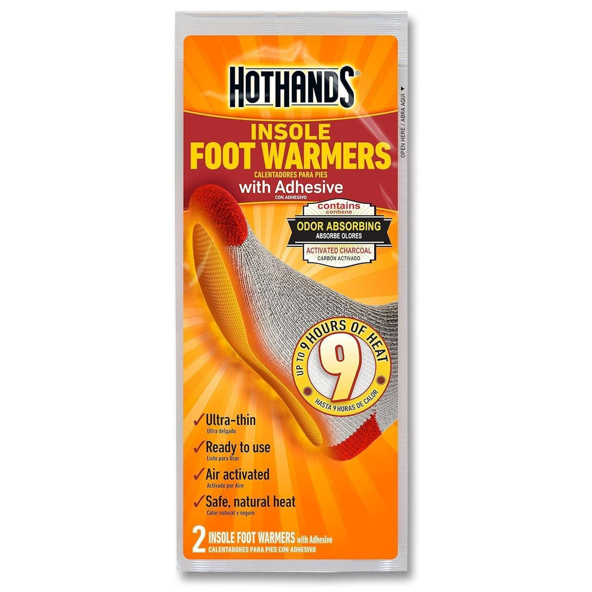 Hothands insole foot warmers 2-pack ultra thin adhesive heat pads box