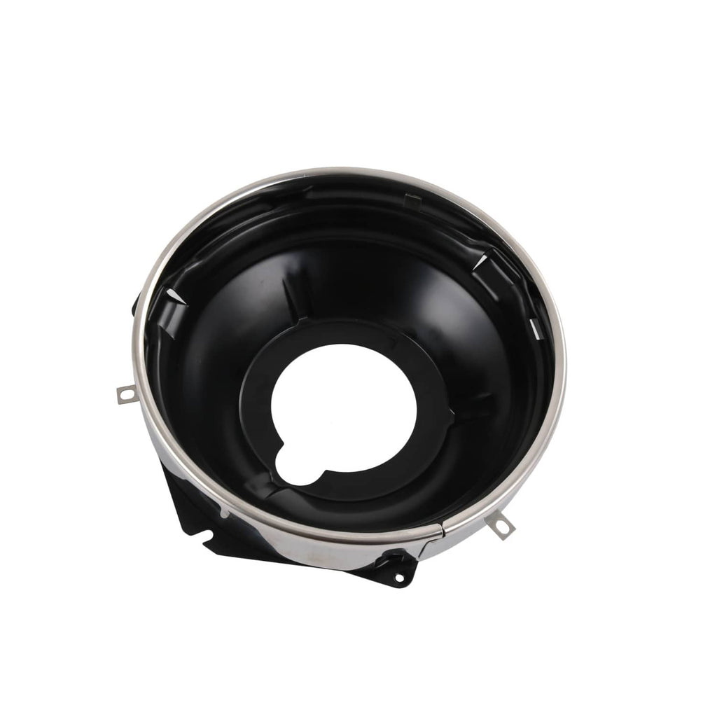 Single black headlamp mounting bucket with silver outer ring and central opening