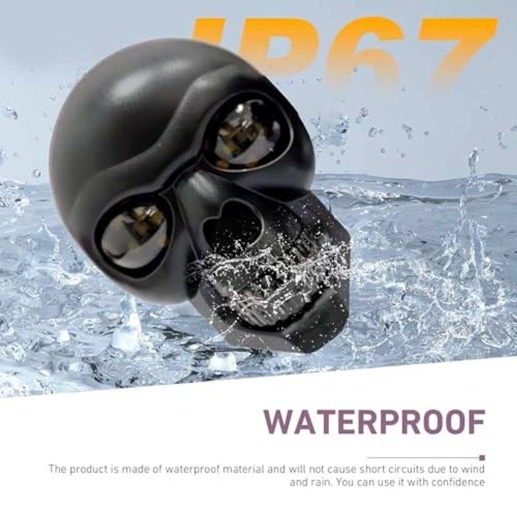 Black skull-shaped LED turn signal light with water splash, dual light openings
