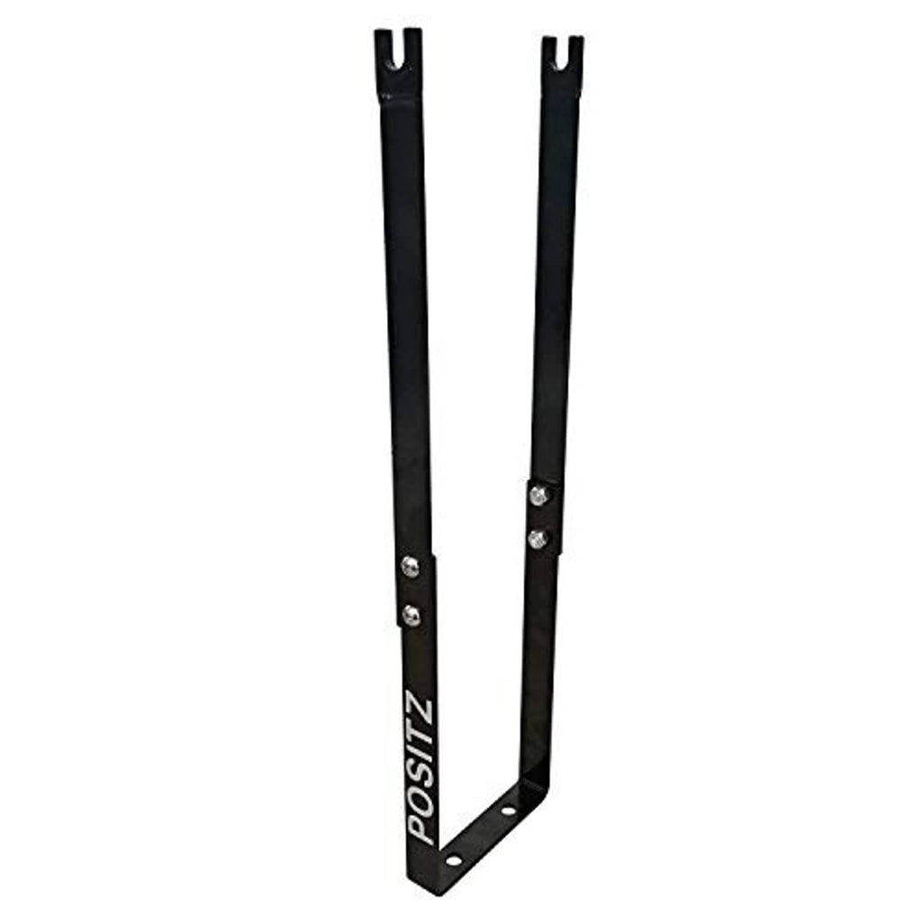 Black vertical bicycle front wheel mount with U-shaped base bracket and holes
